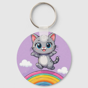 Adorable Cartoon Kitten Jumping fröhlich Schlüsselanhänger