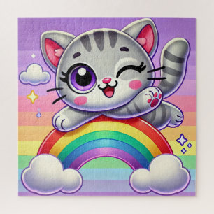 Adorable Cartoon Kitten Jumping Puzzle