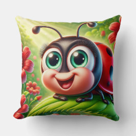 Adorable Cartoon Ladybug im lebhaften Garten Kissen