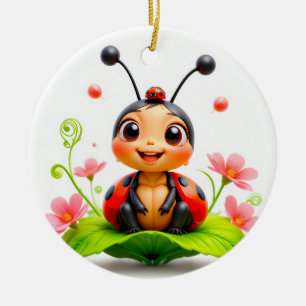 Adorable Cartoon Ladybug Keramik Ornament