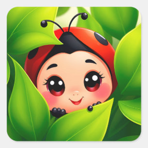 Adorable Cartoon Ladybug Quadratischer Aufkleber
