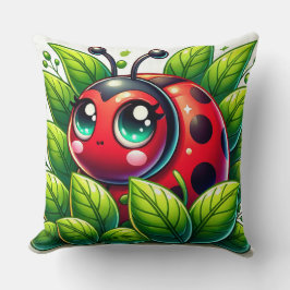 Adorable Cartoon Ladybug Umgeben von Blätter Kissen