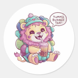 Adorable Cartoon Lion: Gemütlich, Kawaii Vibes Runder Aufkleber