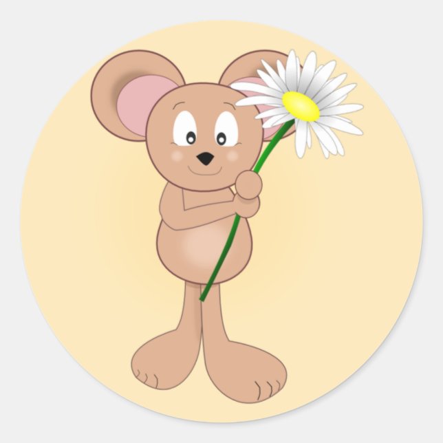 Adorable Cartoon Maus mit Blume Runder Aufkleber (Vorderseite)