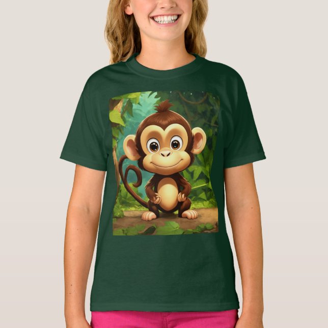 Adorable Cartoon Monkey Baby Fine Kids Jersey T-Sh T-Shirt (Vorderseite)