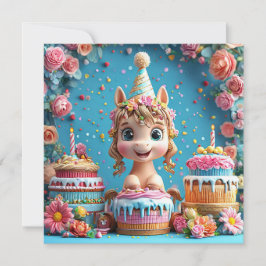 Adorable Cartoon Pony feiert Geburtstag Einladung