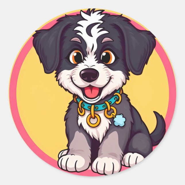 Adorable Cartoon Puppy Runder Aufkleber (Vorderseite)