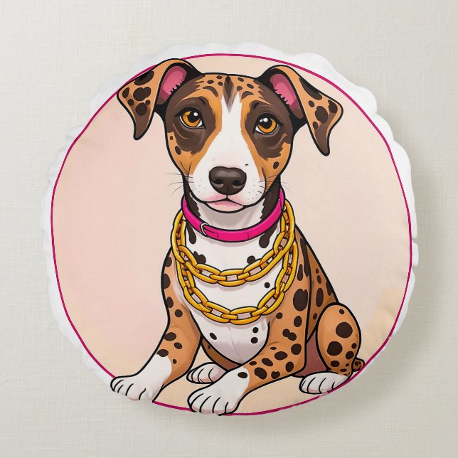 Adorable Cartoon Puppy Rundes Kissen (Vorderseite)