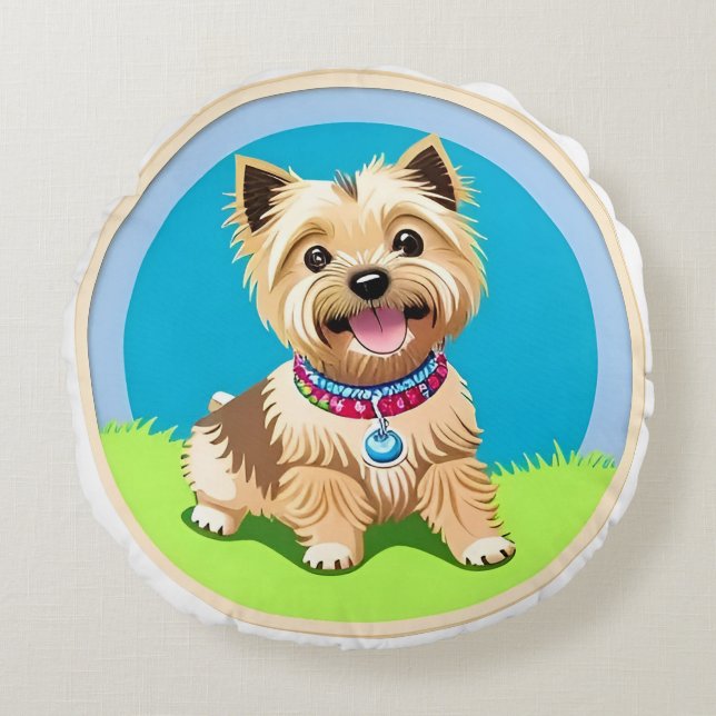 Adorable Cartoon Puppy Rundes Kissen (Vorderseite)