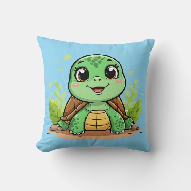 Adorable Cartoon Schildkröte lächelt fröhlich Kissen (Vorderseite)