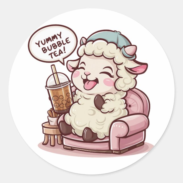 Adorable Cartoon Sheep: Gemütlich, Kawaii Vibes Runder Aufkleber (Vorderseite)