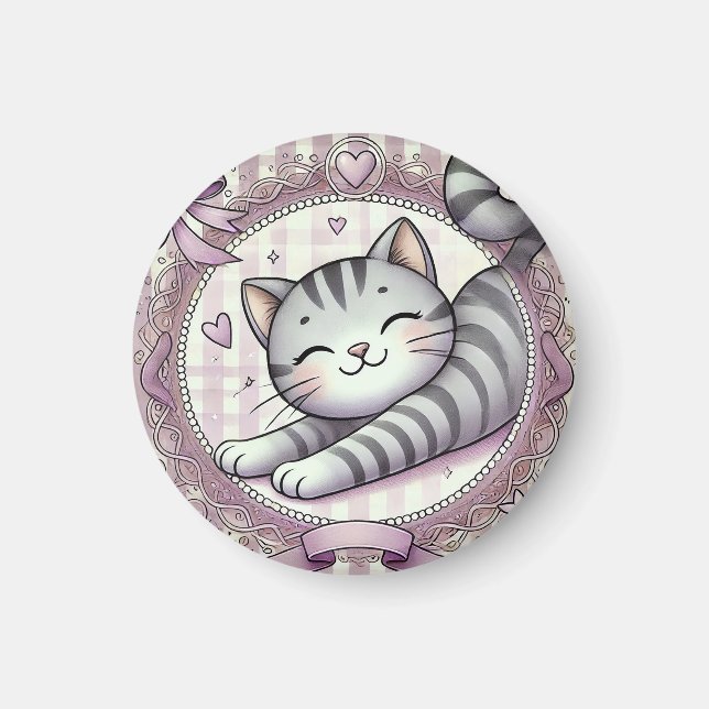 Adorable Cartoon Tabby Cat Illustration Magnet (Vorne)