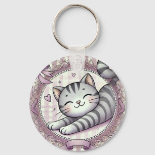 Adorable Cartoon Tabby Cat Illustration Schlüsselanhänger