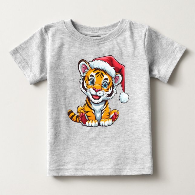 Adorable Cartoon Tiger Cub Tragen einer Weihnachts Baby T-shirt (Vorderseite)