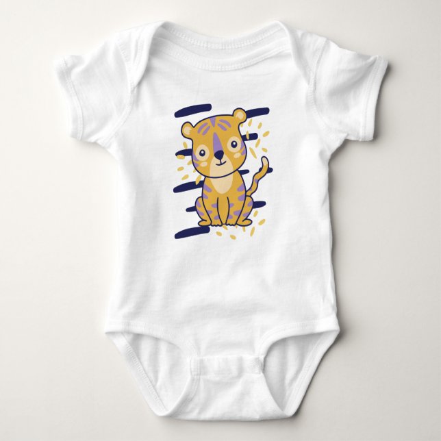 Adorable Cartoon Tiger Sitting Proudly – Jungle-Th Baby Strampler (Vorderseite)