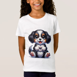 Adorable Cartoon Welpe hält ein Herz T-Shirt