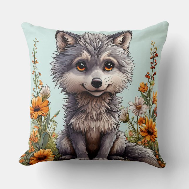 Adorable Cartoon Wolf Kissen (Vorderseite)
