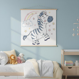 Adorable Cartoon Zebra mit Regenbogen und Sternen Wandteppich