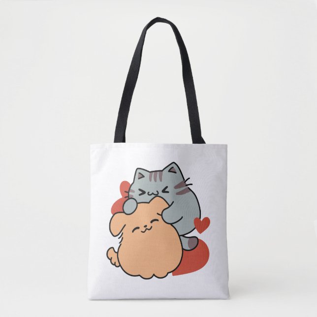 Adorable Cat and Dog Hug - Meow & Woof Design (Vorderseite)