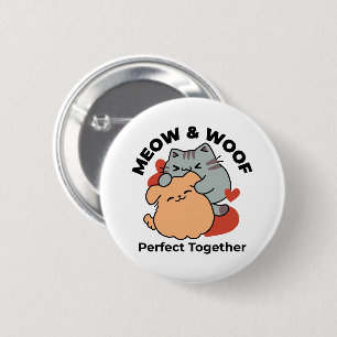 Adorable Cat and Dog Hug - Meow & Woof Design Button