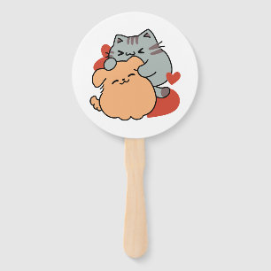 Adorable Cat and Dog Hug - Meow & Woof Design Fächer