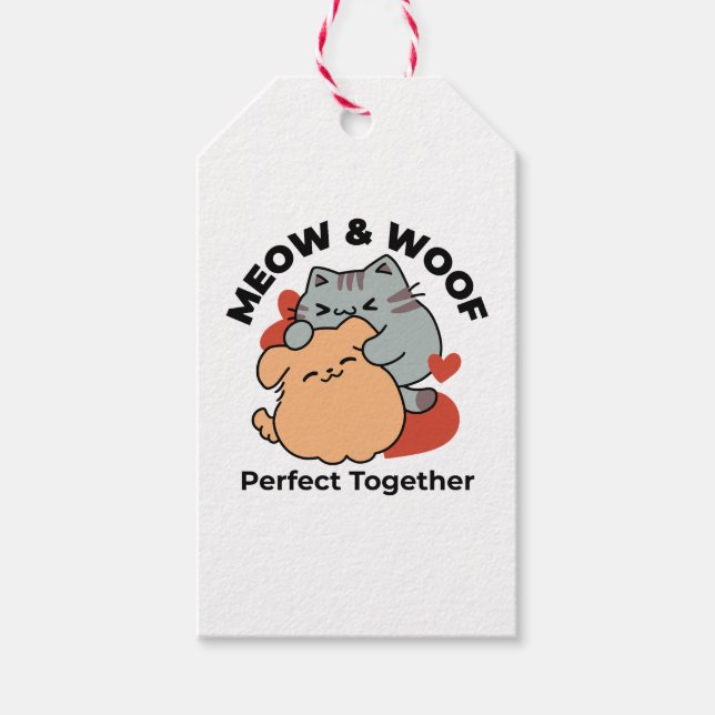 Adorable Cat and Dog Hug - Meow & Woof Design Geschenkanhänger (Vorderseite)