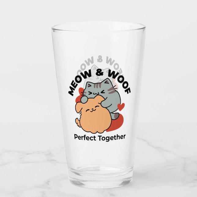 Adorable Cat and Dog Hug - Meow & Woof Design Glas (Vorderseite)