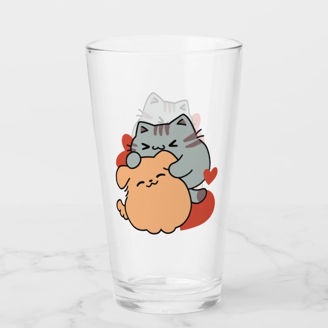 Adorable Cat and Dog Hug - Meow & Woof Design Glas (Vorderseite)