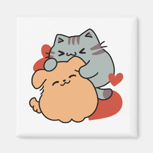 Adorable Cat and Dog Hug - Meow & Woof Design Magnet
