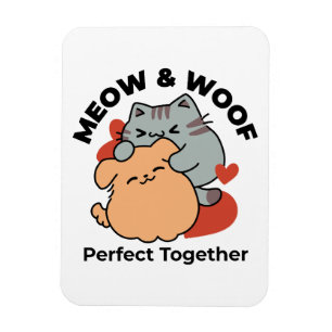 Adorable Cat and Dog Hug - Meow & Woof Design Magnet