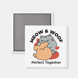 Adorable Cat and Dog Hug - Meow & Woof Design Magnet