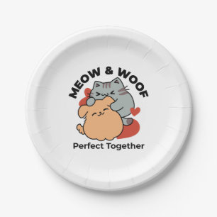 Adorable Cat and Dog Hug - Meow & Woof Design Pappteller