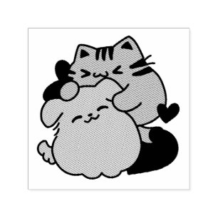 Adorable Cat and Dog Hug - Meow & Woof Design Permastempel