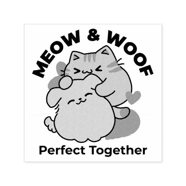 Adorable Cat and Dog Hug - Meow & Woof Design Permastempel (Design)