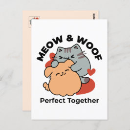 Adorable Cat and Dog Hug - Meow & Woof Design Postkarte
