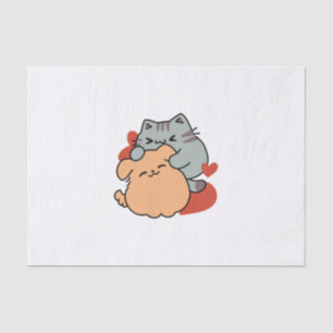 Adorable Cat and Dog Hug - Meow & Woof Design Seidenpapier