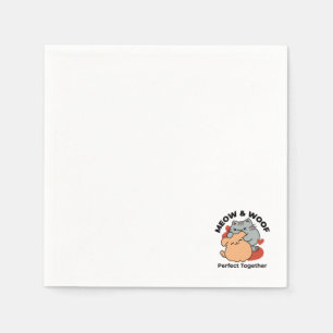 Adorable Cat and Dog Hug - Meow & Woof Design Serviette