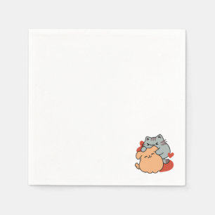Adorable Cat and Dog Hug - Meow & Woof Design Serviette