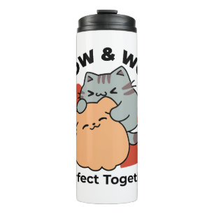 Adorable Cat and Dog Hug - Meow & Woof Design Thermosbecher