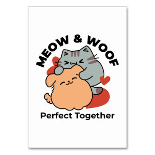 Adorable Cat and Dog Hug - Meow & Woof Design Tischnummer