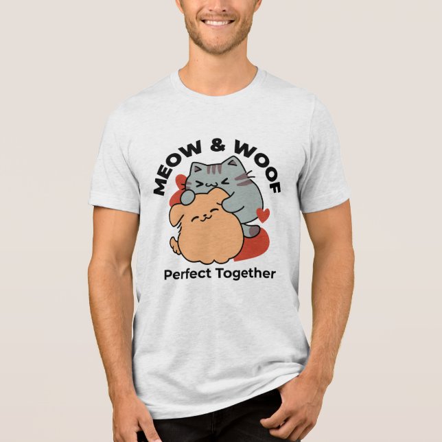 Adorable Cat and Dog Hug - Meow & Woof Design Tri-Blend Shirt (Vorderseite)