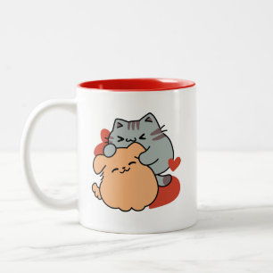 Adorable Cat and Dog Hug - Meow & Woof Design Zweifarbige Tasse