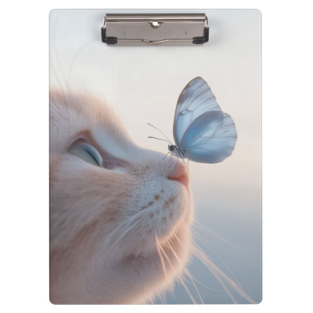 Adorable Cat & Blue Butterfly Spiral Notebook Klemmbrett (Vorderseite)