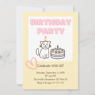 Adorable Cat&Cake zum Geburtstag Einladung