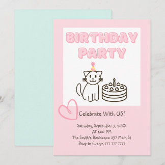 Adorable Cat&Cake zum Geburtstag Einladung