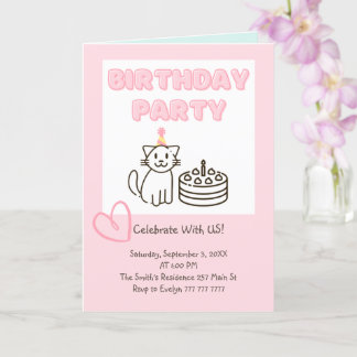 Adorable Cat&Cake zum Geburtstag Einladung