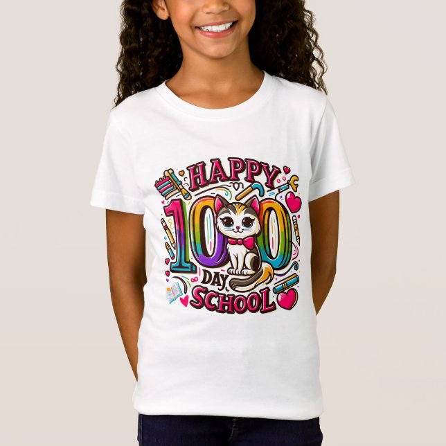 Adorable Cat Celebrates 100th Day of School Niedli T-Shirt (Vorderseite)