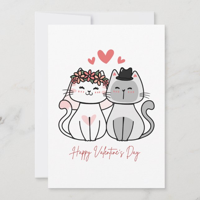 Adorable Cat Couple Valentine's Day Card Romantisc Einladung (Vorderseite)