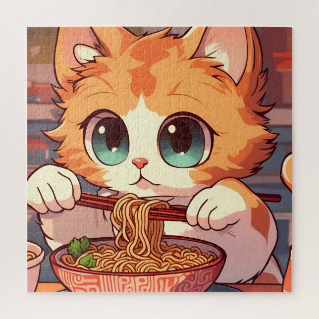 Adorable Cat Eating Ramen Puzzle (Vertikal)