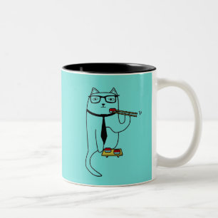 Adorable Cat Enjoying Sushi Zweifarbige Tasse